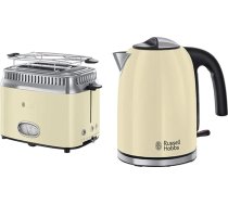 Russell Hobbs tosteris Retro Cream, retro atskaites displejs, ieskaitot bulciņu piederumu 1300 W un tējkanna Colours+ Cream, 1,7 L, 2400 W, ātrās vārīšanās funkcija, optimizēts izsmidzinātājs