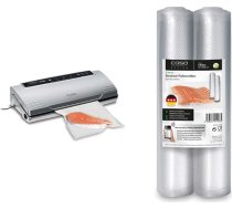 CASO VC100 Vacuum Sealer - vakuumiepakotājs, pārtika saglabājas svaiga līdz pat 8x ilgāk Dubultā 30 cm garā metinātā šuve un 3 zvaigžņu tekstūras ruļļi 30 x 600 cm, 2 gab. plēves ruļļi 105 µm, 1296