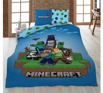 AYMAX Minecraft Ready to Survive 100% bērnu gultasveļas komplekts, 135 x 200 cm, vienvietīgas gultas izmērs, sega + spilvendrāna 80 x 80 cm, mikrošķiedra