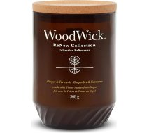 WoodWick ReNew aromātiskā svece ar plaukstošu daktu | Liela svece Cherry Ginger & Turmeric | Augu sojas kokosriekstu vaska maisījums | Izgatavota no pārstrādātiem materiāliem