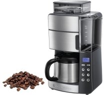 Russell Hobbs Grind & Brew 25620-56 Kafijas automāts ar dzirnaviņu, termiskā krūze, 10 tasītes, digitālais programmējamais taimeris, 3 līmeņu malšanas iestatījumi, 1000 W, filtrēšanas kafijas automāts kafijas pupiņām