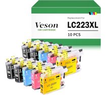 Veson LC223 tintes kasetnes saderīgas ar Brother LC223 LC221 XL tintes kasetnēm priekš Brother MFC-J480DW MFC-J5320DW MFC-J5320DW MFC-J5620DW MFC-J5720DW DCP-J5620DW DCP-J4120DW MFC-J4420DW MFC-J4620DW (10 gab.)