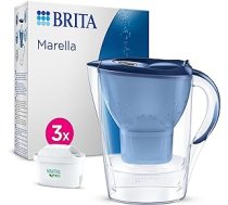 BRITA Marella ūdens filtra krūze, zila (2,4 l) ar 3x Maxtra Pro universālo kārtridžu – filtrs, kas samazina kaļķakmens, hlora, svina, vara un garšu traucējošu vielu daudzumu ūdenī