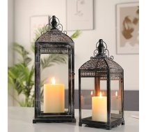 JSMY Pack of 2 Hanging Candle Lanterns 51 x 37 cm augstas āra laternas Retro laternas sveču turētājs Metāls ar rūdīta stikla sveču turētāju dārzam Balkons Dzīvojamā istaba Priekšnams Durvis Augsts (Tumšs