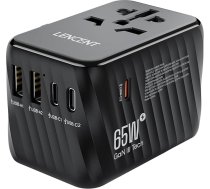 LENCENT starptautiskais ceļojuma adapteris, 65 W GaN3 universālais adapteris ar 2 USB A+3 C tipa PD, pasaules mēroga strāvas adapteris mobilajiem tālruņiem, klēpjdatoriem, "viss vienā" ceļojuma kontaktdakša ES/ASV/UK/AU rozetēm, melns