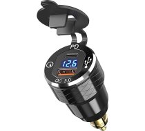 USB Din Hella Steckdose Adapter für BMW Motorrad: USB C PD 30W Ladegerät 12V Wasserdicht EU Typ C USB Stecker QC3.0 Anschluss mit LED Voltmeter für iPhone DC 12-24 Volt Europäisch Ducati Triumph BMW