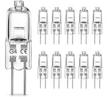 Bonnov G4 halogēnās spuldzes, halogēnās 12V 20W, G4 halogēnās spuldzes 2 kontaktu, tapas pamata lampa, silti balta 2700K, 300LM aptumšojamas kapsulas spuldzes iekšējam apgaismojumam, tvaika nosūcēji, virtuves, 10 gab.