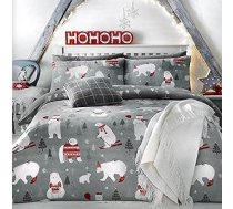 Bedlam Weihnachts Polar Bear ar Ziemassvētku eglītēm Reverse Einzelbett Bettbezug Set, Silber