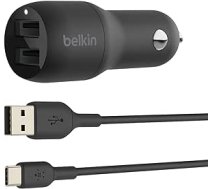 Belkin Boost Charge 24 W divu portu USB automašīnas lādētājs ar USB A/USB-C kabeli iPad Pro, Pixel, Nintendo Switch un citām Samsung ierīcēm ANEB08558BTD2T