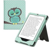 kwmobile atverams vāks, kas ir savietojams ar Amazon Kindle Paperwhite (11. paaudze — 2021. gads) — futrālis ar rokas siksniņu Pūce miega tirkīza brūna piparmētru zaļa