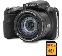 KODAK Pixpro Astro Zoom AZ425 — digitālās kameras tilts, 42x optiskā tālummaiņa, 24 mm platleņķis, 20 MP LCD 3, video Full HD 1080p, litija jonu akumulators — melns