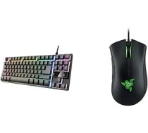 Trust Gaming 24068 tastatūra ar TKL Design GXT 833 Thado — apgaismota tastatūra ar vācu QWERTZ izkārtojumu un Razer DeathAdder Essential (2021) — Essential spēļu pele ar optisko 6400 DPI sensoru