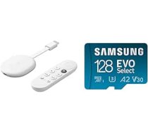 Chromecast ar Google TV Snow Chromecast franču valodā un Samsung EVO Select microSD karte + SD adapteris