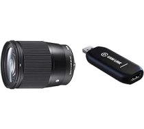 Sigma 402965 16 mm F1.4 DC DN mūsdienu objektīvs (67 mm filtra vītne) Sony-E objektīvam Bayonet un Elgato Cam Link 4K, tiešraide, ierakstīšana, izmantojot DSLR, videokameru, darbības kameru, 1080p60