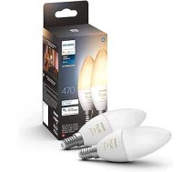 Philips Hue White Ambiance E14 LED gaismu komplekts pa 2 (470 lm), aptumšojamas LED spuldzes Hue apgaismojuma sistēmai ar visiem baltajiem toņiem, vieda gaismas vadība, izmantojot balsi un lietotni ANEB099NQPPL3T
