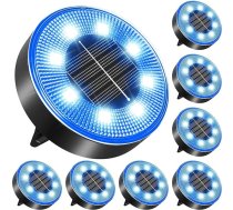 aneeway Solar Floor Light Outdoor Blue, 8 LED saules gaismas diodes, 600 mAh ar modernizētu saules paneli Dārza gaismas saules lampas Solar Spotlight dekorēšana zālienam/laukumam/ baseinam/telpai, 8 gab. iepakojums