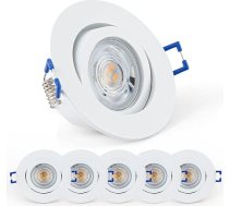 URing LED iegremdējams iebūvēts prožektors, aptumšojams, grozāms, plakans LED prožektors, ieskaitot maināmu 230 V 5 W 650 LM silti balts 3000 K LED moduli, 68 mm - 75 mm, apaļi griestu prožektori viesistabai, vannas istabai, birojam, 6 gab. iepa