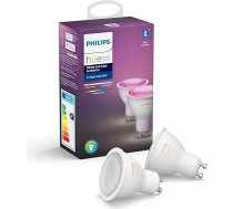 Philips Hue White & Color Ambiance GU10 LED lampas dubultā iepakojumā, ar iespēju aptumšot, līdz 16 miljoniem krāsu, kontrolējamas ar lietotni, saderīgas ar Amazon Alexa (Echo, Echo Dot), 2 gab.