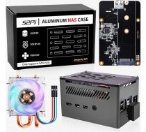 GeeekPi Alumīnija NAS korpuss ar ledus torņa dzesētāju, M.2 SATA SSD adaptera plati, pasīvs korpuss ar 4010 īpaši klusu PWM ventilatoru Raspberry Pi 4 Model B 2GB 4GB 8GB