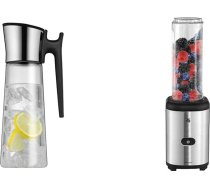 WMF Basic ūdens karafe 1,5 litra, stikla karafe ar vāku un rokturi 1,5 l & Kult X Mix & Go Mini Smoothie Maker, Stand Mixer, elektriskais blenderis, kratīšanas mikseris 300 Watt, Tritan plastmasas pudele