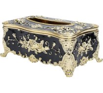 Cabilock Tissue Box Dekoratīvais audu turētājs Antique Decor guļamistabai Biroja virtuves tualetes galds Melns zelts