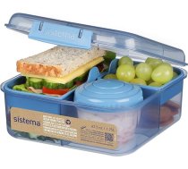 Sistema Ocean Bound plastmasas Bento Box Cube 1,25 l kvadrātveida pusdienu kaste ar jogurta/augļu trauku, BPA nesatur, pārstrādāta plastmasa, zilganzaļa vai zila (krāsu nevar izvēlēties) | Iepakojumā 1 gab.