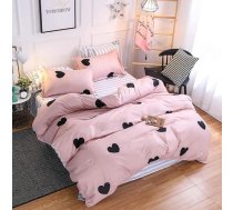 Loussiesd Sirdis gultasveļa 135 x 200 cm Rozā Bērnu gultasveļa Bērnu gultasveļa Teenager Meitenes Reversible Hearts Stripes gultasveļas komplekts 100% mikrošķiedras sega ar 1 spilvendrānu 80 x 80 cm