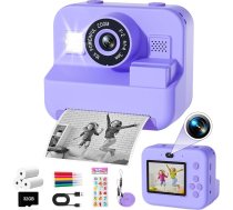 GKTZ Instant Camera bērniem - dzimšanas dienas dāvana meitenēm vecumā 4 5 6 6 7 8 9 9 10 gadi, rotaļlieta ar 3 ruļļiem fotopapīra 1080P kamera Bērnu fotoaparāts ar drukāšanas papīru - violets