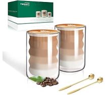 twoant Latte Macchiato glāžu komplekts (2 x 400ml) dubultsienu glāzes, dubultsienu kafijas glāzes, tējas glāzes, kapučīno glāzes, ledus kafijas glāzes, termoglāzes, dubultsienu espresso tases, glāze ar 2 karotēm