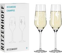 RITZENHOFF 3851001 Šampanieša glāze 250 ml - komplekts no 2 glāzēm - Oceanside Nr. 1 sērija - komplekts no 2 glāzēm ar jūras zirdziņa motīvu - ražots Vācijā, balta krāsā