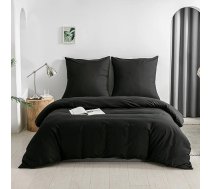 KONO DC-2 Komplekts 135 BK, matēta mikrošķiedras sega ar rāvējslēdzēja aizdari + spilvendrānas 80 x 80 cm ar aplokšņu aizdari (melns, 135 x 200 cm + 80 x 80 cm x 1 gab.)