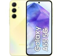 Samsung Galaxy A55 5G viedtālrunis, Android tālrunis bez līguma, 128 GB - 8 GB RAM, 2 dienu akumulatora darbības laiks, 50 MP kamera, lielisks citrons, 2,5 gadu garantija