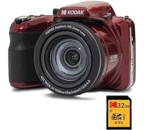 KODAK Pixpro Astro Zoom AZ425 — digitālās kameras tilts, 42x optiskā tālummaiņa, 24 mm platleņķis, 20 MP LCD 3, video Full HD 1080p, litija jonu akumulators — sarkans