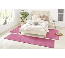 Hanse Home Nasty Rug Bed Border 3-piece - Gultas paklājs Runner Short Pile Plain Runner komplekts bērnu istabai Guļamistabai - vienkāršs rozā, 2 x 70 x 140 cm 1 x 70 x 240 cm