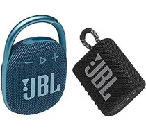 JBL Clip 4 Bluetooth skaļrunis zilā krāsā — ūdensizturīgs, pārnēsājams mūzikas kastīte ar praktisku karabīni — līdz pat 10 stundām bezvadu mūzikas straumēšanas un GO 3 maza Bluetooth kaste melnā krāsā ANEB0BK11Q9MPT