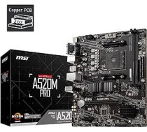 MSI A520M PRO spēļu mātesplate (AMD AM4, DDR4, PCIe 4.0, SATA 6Gb/s, Dual M.2, USB 3.2 Gen 1, HDMI/DP, Micro-ATX) ANEB08GYF757BT