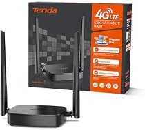 Tenda 4G03 Pro 4G LTE maršrutētājs, WLAN maršrutētājs nano SIM kartēm (N300 CAT4, 150 Mbps lejupielādei, 300 Mbps 2,4 GHz) 2 x 4dBi antenas, Plug & Play, Fast Ethernet port, App, maršrutētāja režīms, LED, melns