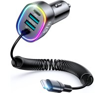 4in1 ātrs USB-C PD automašīnas lādētājs 2x USB QC3 ar Lightning kabeli 1,6 m 57 W melns
