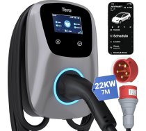 Tera EV lādētāja viedā lietotne ar 16-32A 2 tipa 22kW vai 11kW vai 22kW mājas uzlādes staciju 400V CE & TÜV Wallbox 7 m uzlādes kabelis ar lādētāja turētāju App Control CEE 3-fāžu kontaktdakša W01, sudraba krāsā
