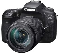 Canon EOS 90D spoguļkamera ar objektīvu EF-S 18-135 mm F3.5-5.6 IS USM (32,5 MP, 7,7 cm (3 collas), APS-C sensors, 4K, Full HD, WLAN, Bluetooth), melna