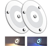 Obeaming 12 V LED griestu gaisma, kempinga, dimmējama paneļa gaisma, 120 mm, 4,5 W, 400 lm, divas krāsas (silti balta/zilā), ar skārienjutīgu slēdzi, apaļa virsmu montējama gaisma laivām, jahtām, interjeram
