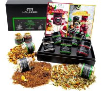 Hallingers Merry Christmas Green - Ziemassvētku 5 veidu tējas dāvanu komplekts ar kastīti Vegan, dāvana Ziemassvētkiem skrūvējamās burciņās (komplekts) - Adventes kalendāra jaunumi un Adventes kalendārs | Gen