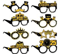 lvzhen Pack of 8 Happy New Year Glasses 2025 Black Gold New Year Decorations 2025 Jaungada brilles Jaungada ballīšu aksesuāri