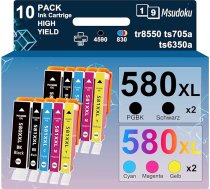 Msudoku PGI-580 CLI-581 XXL kasetnes, kas saderīgas ar Canon printera kasetnēm 580 581 Multipack priekš Pixma TS705 TR7550 TR8550 TS6150 TS6250 TS6350 TS8251 TR8500 TS9550 (PGBK/C/M/Y/BK, 10-pack )