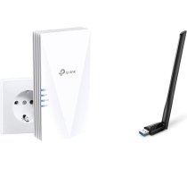 TP-Link RE500X WiFi 6 WLAN pastiprinātājs atkārtotājs AX1500 (Dual Band 1200 MBit/s 5GHz & Archer T3U Plus AC1300 High Gain USB WLAN stick adapteris ar antenām)