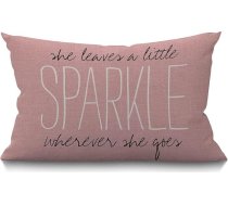BGBDEIA Pink Sparkle Monogramma spilvenu pārvalks Lauku sēta Viņa atstāj mazliet kur viņa iet Rozā rotājumi Spilvenu pārvalks dīvāna dīvānam Kokvilnas lina 30 x 50 cm 12 x 20 collas