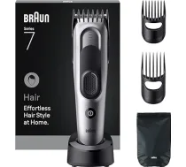 Braun HC7590 7. sērijas matu trimmeris + 5 piederumi, ilgmūžīgs asais asmens, 17 garuma iestatījumi ar atmiņas pogu, 50 minūšu darbības laiks, mazgājams, pelēks
