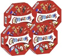 CELEBRATIONS Dāvanu kaste 4 x 269 g Dzimšanas dienas Ziemassvētku cepumi ar piena šokolādi Mars Snickers Twix Bounty Milky Way Galaxy Caramel Maltesers Teasers
