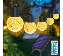 Anmossi Saules LED pasaku gaismas āra apgaismojums, 15 metri, 25 gabali, G40 plastmasas spuldzītes, IP44 ūdensizturīgas virtenes, dārzam, terasei, kāzām, ballītēm (silti balta)