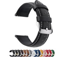 Fullmosa pulksteņa siksniņa 12 krāsās, 14/16/18/18/19/20/20/22/24 mm, viedo pulksteņu ādas siksniņa Samsung Galaxy Watch/Huawei Watch/Garmin/Fossil - melna, 20 mm